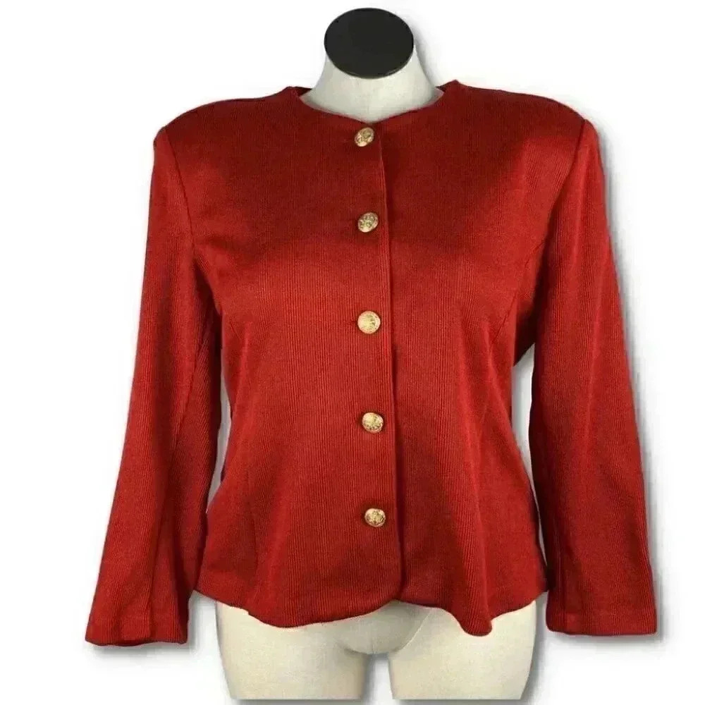 Southern lady Blazer sz 16 red ribbed knit jacket holiday vintage 90s nautical